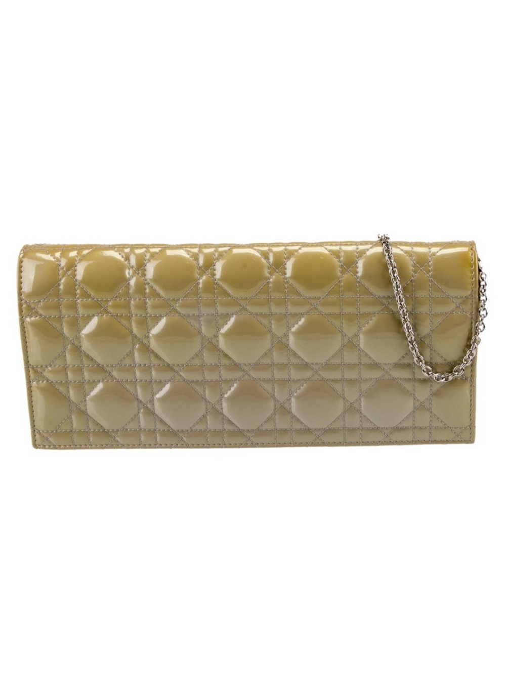 Authentic Christian Dior Clutch Cannage Patent Leather Wallet on Chain